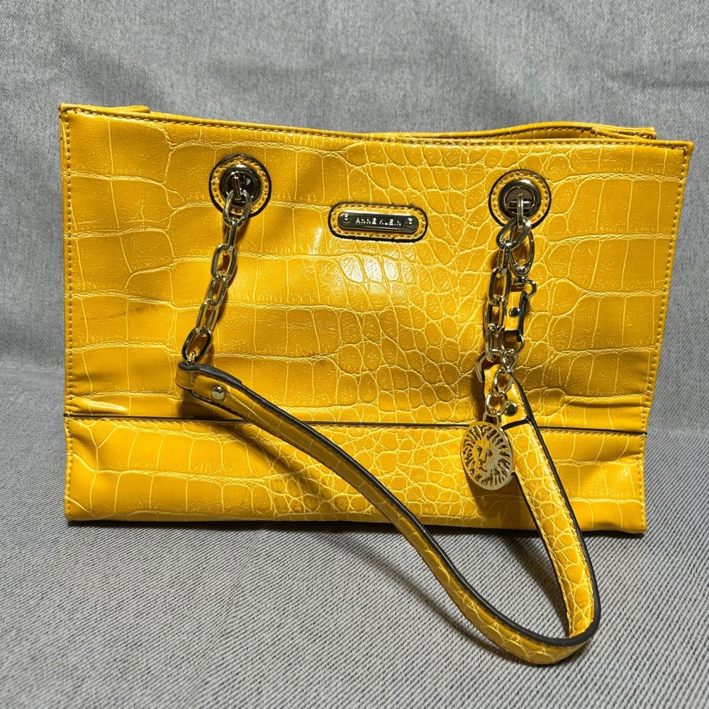 Anne Klein Shoulder Bag Womens Medium Yellow Faux‎ Croc Chain Strap Tote